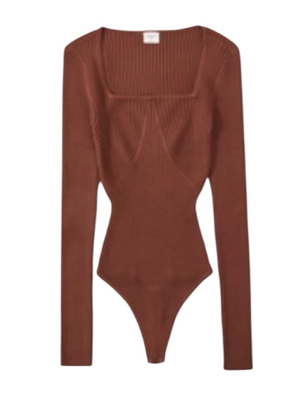 NEW Abercrombie & Fitch Square Neckline Ribbed Knit Long Bodysuit in Brown